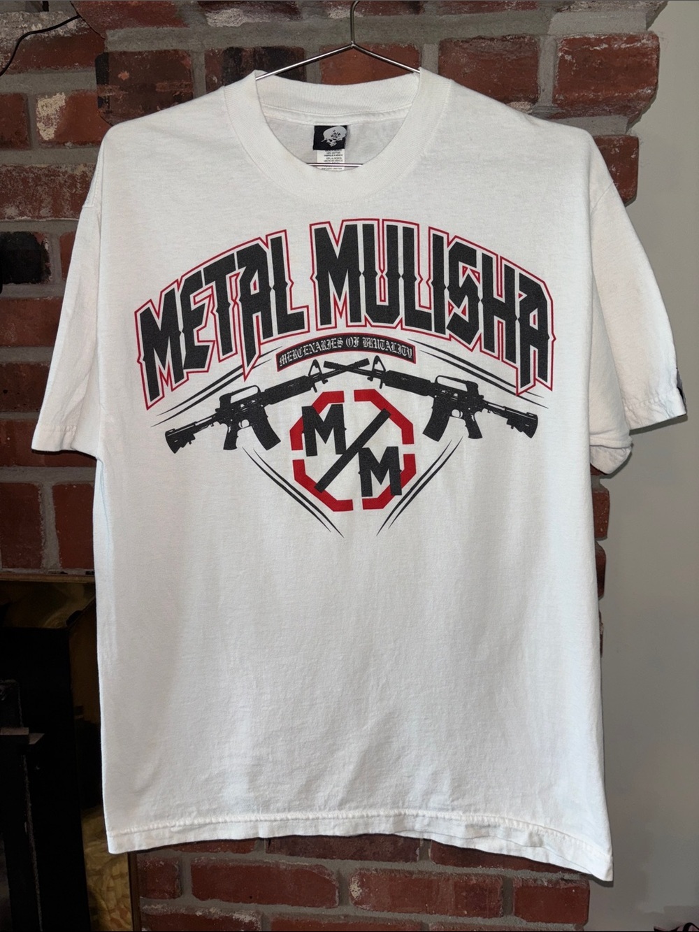Vintage Y2K Metal Mulisha White Tee Nick Diaz MMA Fighter Size Large